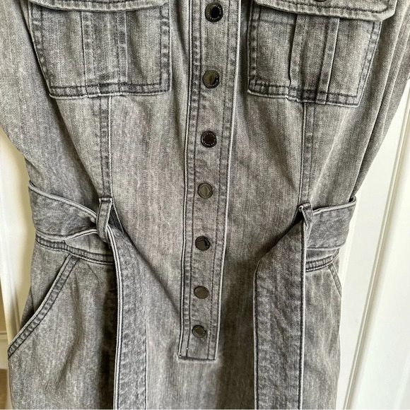 White House Black Market size 0 Gray Denim Belted Jean Dress stretch Snaps Up - Picture 7 of 7